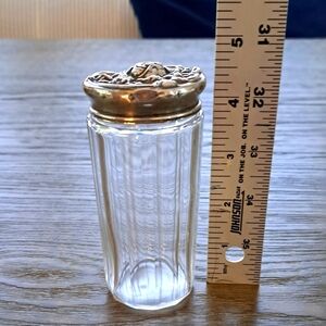 Antique Art Nouveau 4.5" Sterling Silver Lidded Crystal Glass Hairpin Jar